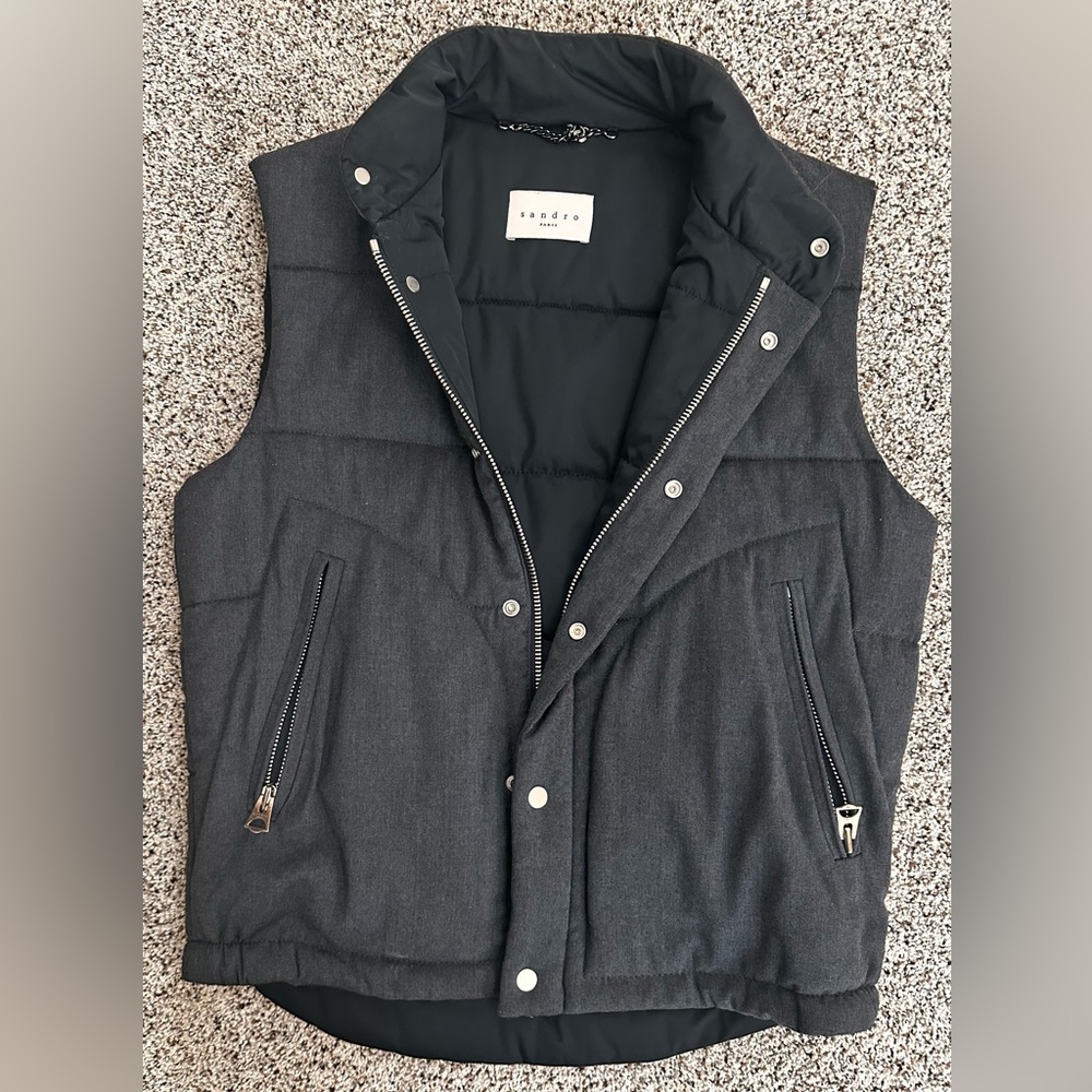 Sandro Men's Charcoal Quilted Vest